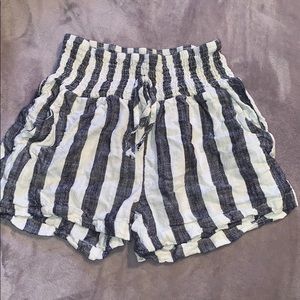 White and Black Striped Shorts w/ Pockets